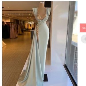 couture blue sage corset evening gown size s/m 2-4 prom dress